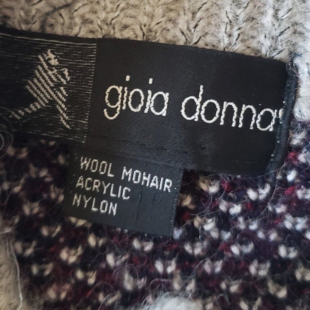 Gioia Donna Vtg Wool Mohair Blend Long Cardigan With Nordic Pattern Gray Meium - Picture 3 of 10